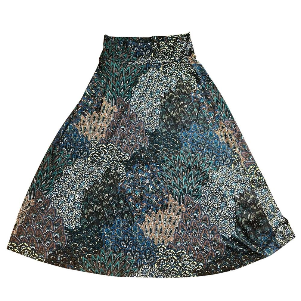 Vtg Y2K Fairy Grunge Slinky Midi Skirt Size M Peacock Mandala Whimsigoth Boho